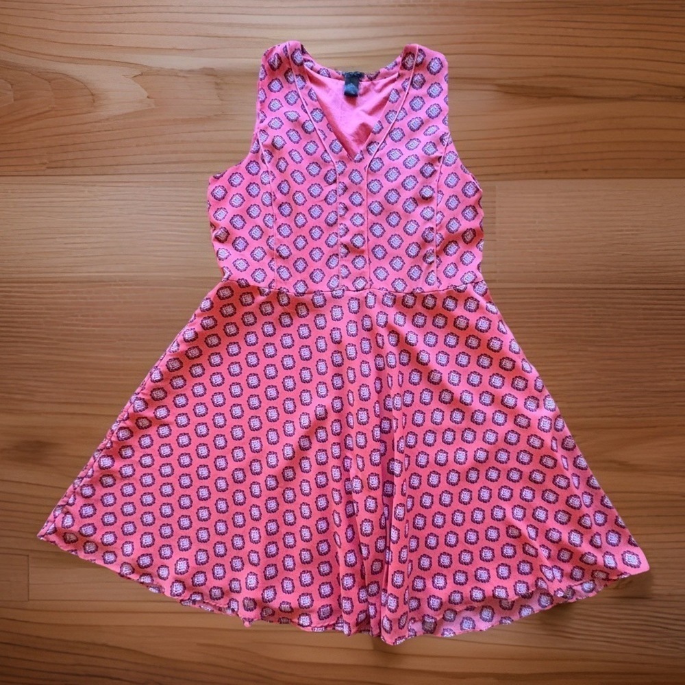 Ann Taylor Factory‎ Dress Size 16 Coral Pink Medallion Print Fit & Flare V Neck